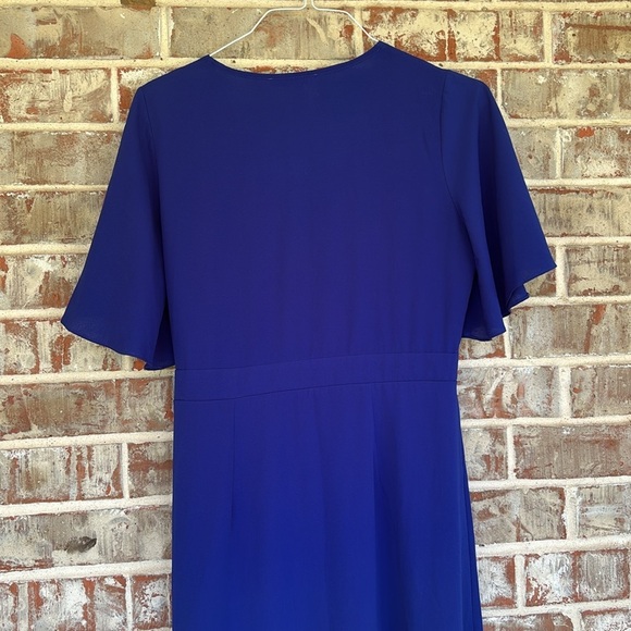 She + Sky Royal Blue Flutter Sleeve Midi Wrap Dress - Picture 14 of 15